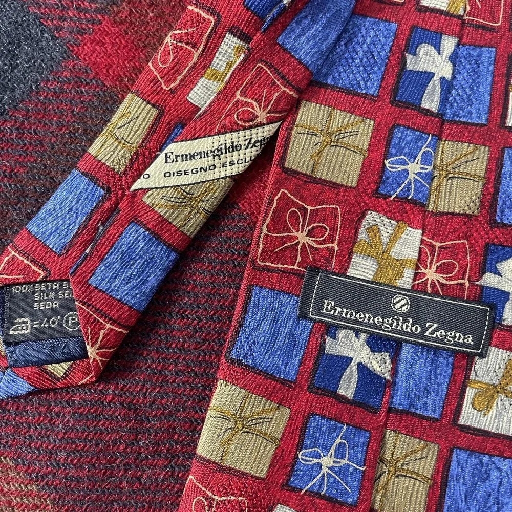 Ermenegildo Zegna Tie Mens One Size Red Silk Gift Boxes Christmas Holiday
